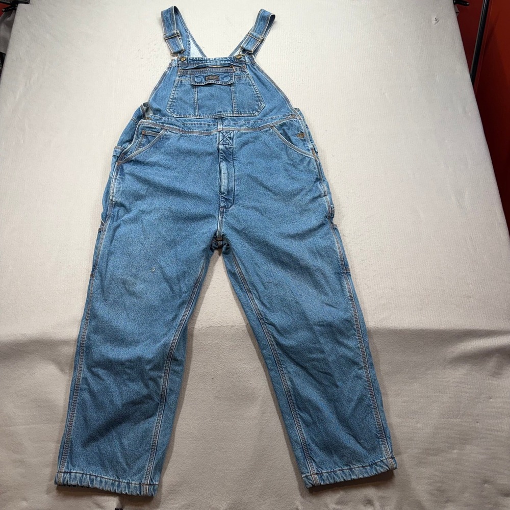 Five Brother Overalls Mens XL-S 40x29 Blue Fleece Lined Denim Carpenter Bibs